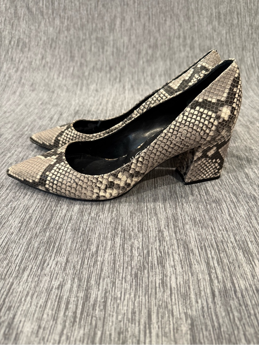 Calvin Klein Snake-Print Pointed Block Heel Pumps - Gray/Black